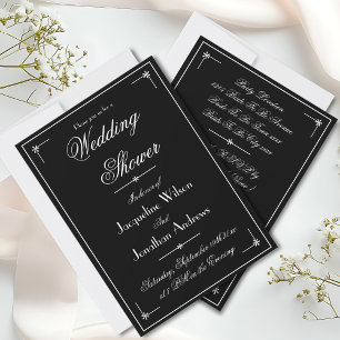 Chic Script Elegant Black & White Wedding Shower Invitation