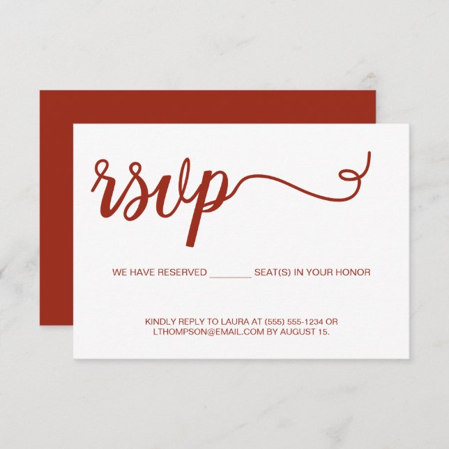 Chic Script email RSVP Reserved Seat Wedding (Front/Back)