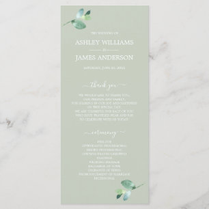 Chic Script Eucalyptus Foliage Green Wedding Program