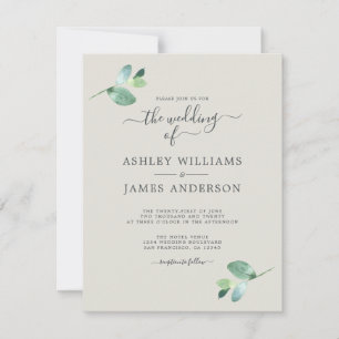 Chic Script Eucalyptus Foliage Minimal Wedding Invitation