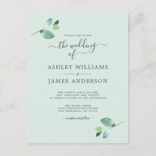 Chic Script Eucalyptus Foliage Minimal Wedding Invitation