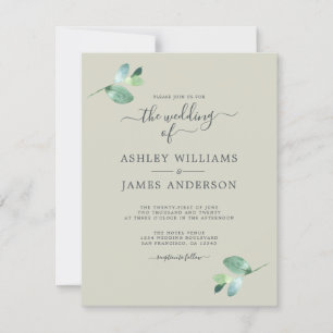 Chic Script Eucalyptus Foliage Minimal Wedding Invitation