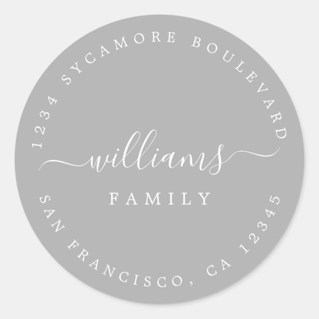 Chic Script Family Name Return Address Classic Round Sticker (Front)