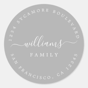 Chic Script Family Name Return Address Classic Round Sticker