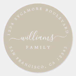 Chic Script Family Name Return Address Classic Round Sticker