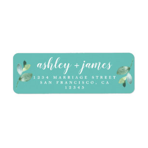 Chic Script Foliage Blue Return Address 