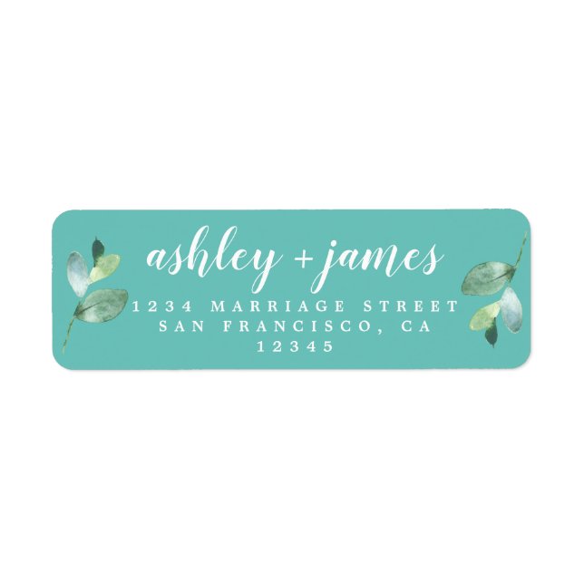 Chic Script Foliage Blue Return Address  (Front)