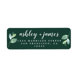 Chic Script Foliage Dark Green Return Address
