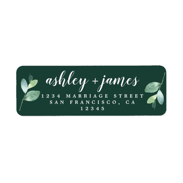 Chic Script Foliage Dark Green Return Address (Front)