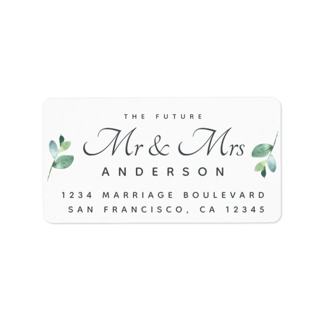Chic Script Foliage Future Mr Mrs Wedding Address Label (Front)