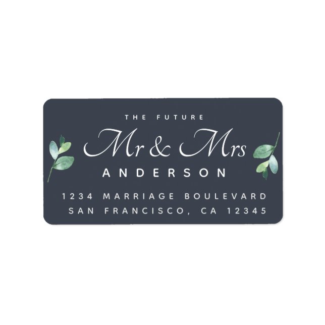 Chic Script Foliage Future Mr Mrs Wedding Address Label (Front)