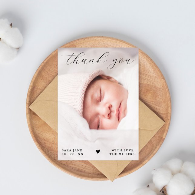 Chic Script Full Custom Photo Baby Shower Thank You Card (Creator Uploaded)