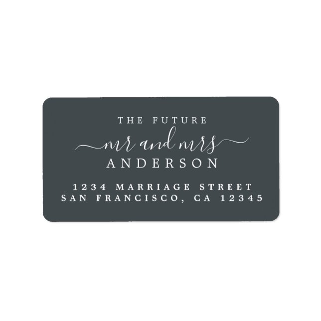 Chic Script Future Mr Mrs Black Wedding Address Label (Front)