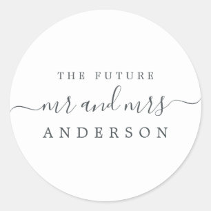 Chic Script Future Mr Mrs Black White Wedding Classic Round Sticker