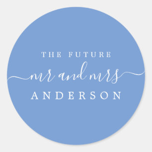Chic Script Future Mr Mrs Cornflower Blue Wedding Classic Round Sticker