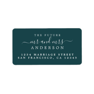 Chic Script Future Mr Mrs Deep Teal Return Address Label