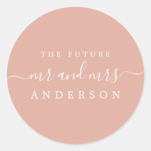 Chic Script Future Mr Mrs Dusty Pink Wedding Classic Round Sticker