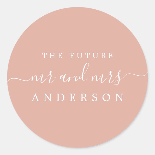 Chic Script Future Mr Mrs Dusty Pink Wedding Classic Round Sticker (Front)