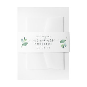 Chic Script Future Mr Mrs Green Foliage Wedding Invitation Belly Band
