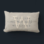 Chic Script Future Mr Mrs Monogram Beige Linen Lumbar Pillow<br><div class="desc">Elegant future mr mrs keepsake beige woven linen effect pillow with your text in dark gray chic handwritten script calligraphy. Simply add your name and monogram. Perfect gift for a bridal shower, engagement, or Valentine's Day. Exclusively designed for you by Happy Dolphin Studio. If you need any help or matching...</div>