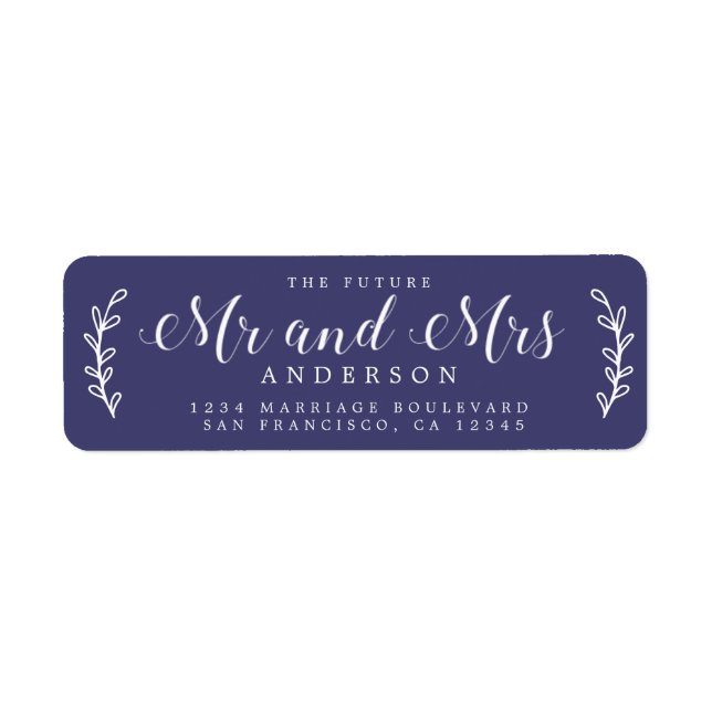 Chic Script Future Mr Mrs Navy Blue Return Address (Front)