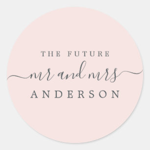 Chic Script Future Mr Mrs Pastel Pink Wedding Classic Round Sticker