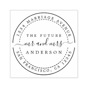 Chic Script Future Mr Mrs Round Return Address Rubber Stamp