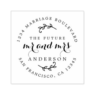 Chic Script Future Mr Mrs Round Return Address Rubber Stamp
