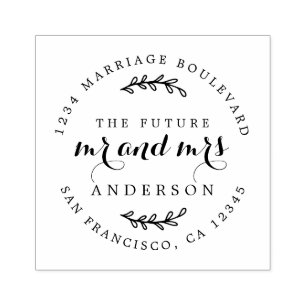 Chic Script Future Mr Mrs Round Return Address  Rubber Stamp