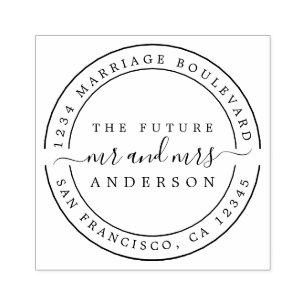 Chic Script Future Mr Mrs Round Return Address Rubber Stamp