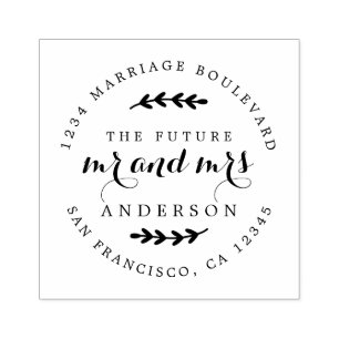 Chic Script Future Mr Mrs Round Return Address Rubber Stamp