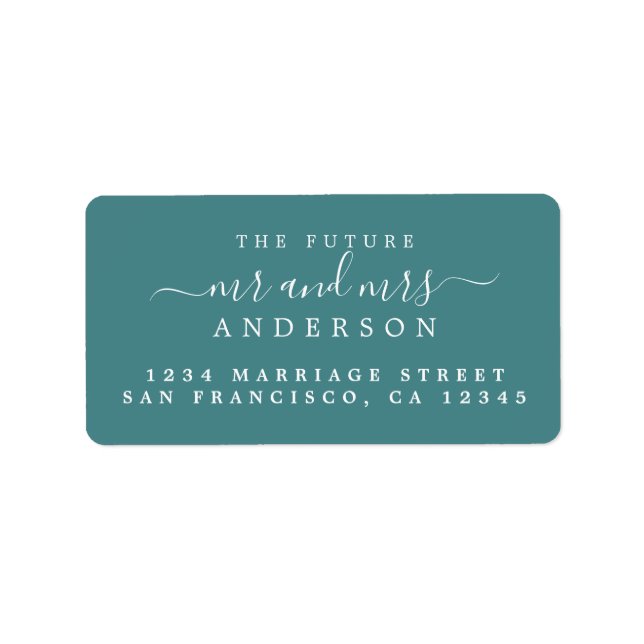 Chic Script Future Mr Mrs Teal Return Address Label (Front)