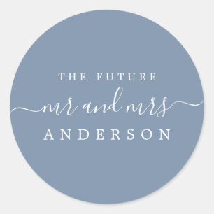 Chic Script Future Mr Mrs Vintage Blue Wedding Classic Round Sticker