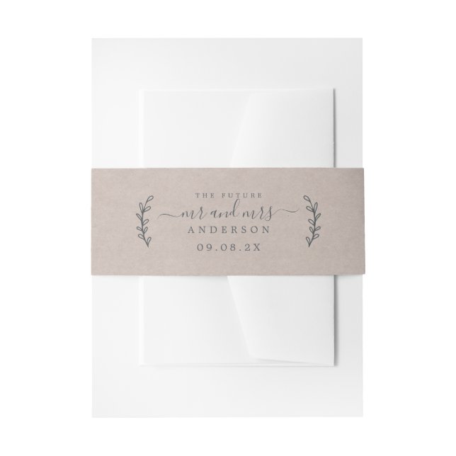 Chic Script Future Mr Mrs Wedding Date Kraft Invitation Belly Band (Front Example)