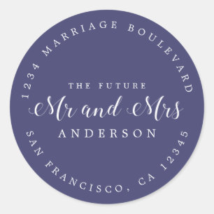 Chic Script Future Mr Mrs Wedding Return Address Classic Round Sticker