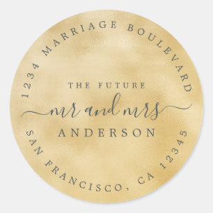 Chic Script Future Mr Mrs Wedding Return Address Classic Round Sticker