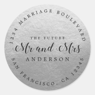 Chic Script Future Mr Mrs Wedding Return Address Classic Round Sticker