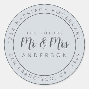 Chic Script Future Mr Mrs Wedding Return Address Classic Round Sticker