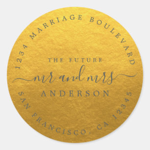 Chic Script Future Mr Mrs Wedding Return Address Classic Round Sticker