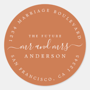 Chic Script Future Mr Mrs Wedding Return Address Classic Round Sticker