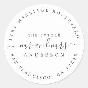 Chic Script Future Mr Mrs Wedding Return Address Classic Round Sticker