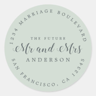 Chic Script Future Mr Mrs Wedding Return Address Classic Round Sticker