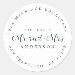 Chic Script Future Mr Mrs Wedding Return Address Classic Round Sticker