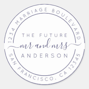 Chic Script Future Mr Mrs Wedding Return Address Classic Round Sticker