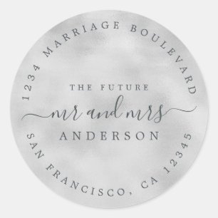 Chic Script Future Mr Mrs Wedding Return Address Classic Round Sticker