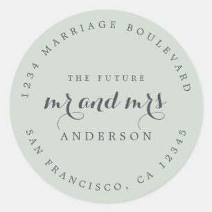 Chic Script Future Mr Mrs Wedding Return Address   Classic Round Sticker