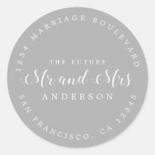 Chic Script Future Mr Mrs Wedding Return Address Classic Round Sticker