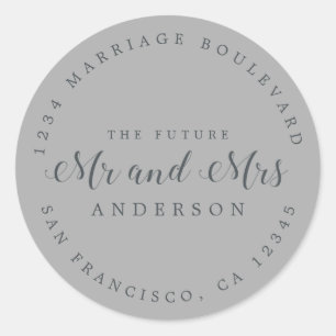Chic Script Future Mr Mrs Wedding Return Address Classic Round Sticker