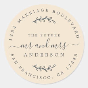 Chic Script Future Mr Mrs Wedding Return Address Classic Round Sticker
