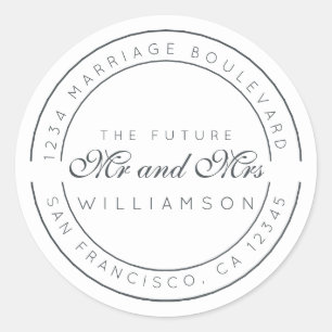 Chic Script Future Mr Mrs Wedding Return Address Classic Round Sticker